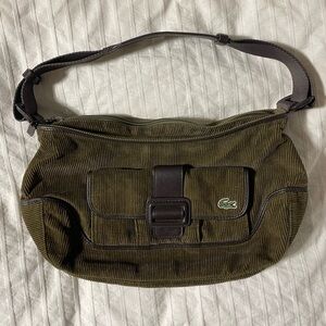 Rare Vintage Lacoste Womens Ladies green Corduroy Shoulder Bag Baguette Fashion